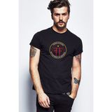 Qivi Fringe Division Logo Baskılı Siyah Erkek Örme T-shirt
