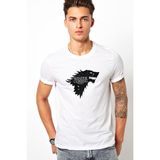 Qivi G O T Stark Baskılı Beyaz Erkek Örme T-shirt