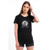 Qivi Göktürk Tengri Biz Menen Baskılı Siyah Kadın Örme T-shirt