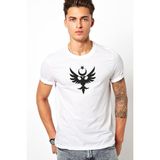 Qivi Göktürk Türk Selçuklu Kartalı Baskılı Beyaz Erkek Örme T-shirt