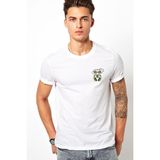 Qivi Gözlük ve Kulaklık Köpek Göğüs Baskılı Beyaz Erkek Örme Tshirt - XS