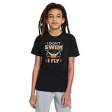 Qivi I Dont Swim I Flyk Baskılı Unisex Çocuk Siyah T-shirt