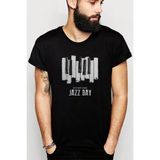 Qivi International Jazz Day Piano Button Baskılı Siyah Erkek Örme T-shirt