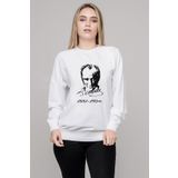 Qivi K Atatürk İmza 1881 1938 Baskılı Beyaz Uzun Kol Örme Kadın Sweatshirt