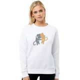 Qivi Kadın Beyaz Kediler Baskılı Örme Sweatshirt BGA1701-KDNSW, M