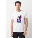 Qivi Kağıt Rengi Boyama Tuval Çizim Aslan Baskılı Beyaz Erkek Örme Tshirt