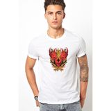 Qivi Kanatları Illüstrasyon ile Üç Kafatası Abziehtattoo Baskılı Beyaz Erkek Örme Tshirt T-Shirt Tişört T - XL
