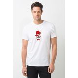 Qivi Kırmızı Şapka Illüstrasyon Giyen Köpek Fransız Baskılı Beyaz Erkek Örme Tshirt T-Shirt Tişört T Shir