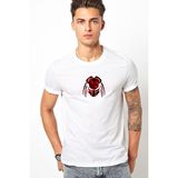 Qivi Kırmızı ve Siyah Kamuflaj Predator Illüstrasyon Baskılı Beyaz Erkek Örme Tshirt T-Shirt Tişört T Shi