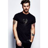 QIVI Kurt Mozaik Wolf Baskılı Siyah Erkek Örme Tshirt T-shirt Tişört T Shirt
