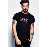 Qivi Lady Gaga Red Logo Baskılı Siyah Erkek Örme T-shirt