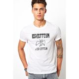 Qivi LED Zeppelin Angel Black Baskılı Beyaz Erkek Örme T-shirt - XL