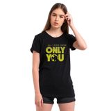 Qivi Lucifer Only You Lucifer Chloe Baskılı Siyah Örme Kadın T-shirt