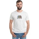 Qivi Mandala Çizim Asya Fili Boyama Baskılı Beyaz Erkek Örme Tshirt