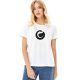 Qivi Minimalist Logo Baskılı Beyaz Kadın Örme T-shirt