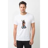 Qivi Müzisyen Hippi Çizim Karikatür Barış Sembolleri Baskılı Beyaz Erkek Örme Tshirt T-Shirt Tişört T Shi - XL
