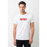 Qivi Nasa Kırkızı Baskılı Beyaz Erkek T-shirt