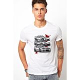 Qivi Nissan Skyline R34 Gtr Toyota Supra Baskılı Beyaz Erkek Örme T-shirt