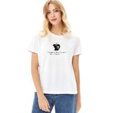 Qivi Note the Book Apple Baskılı Beyaz Örme Kadın T-shirt