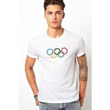Qivi Olumpiyat Baskılı Beyaz Erkek Örme T-shirt