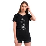 Qivi Paris Eiffel Tower Baskılı Siyah Kadın Örme T-shirt