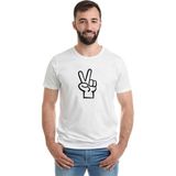Qivi Peace Baskılı Beyaz Erkek Örme Tişört - XL