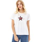 Qivi Pearl Jam Logo Baskılı Beyaz Örme Kadın T-shirt