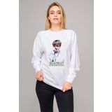 Qivi Pop Jungkook Koreli Muzik Grubu Baskılı Beyaz Kadın Uzun Kol Örme Sweatshirt