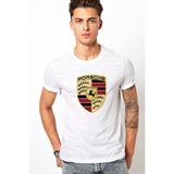 Qivi Porsche Logo Baskılı Beyaz Erkek T-shirt