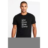 Qivi Pubg Eat Sleep Pubg Repeat Baskılı Siyah Erkek Örme T-shirt