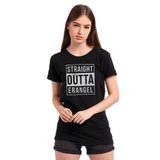 Qivi Pubg Straight Outta Erangel Baskılı Siyah Örme Kadın T-shirt