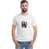Qivi Renkli Filler Illüstrasyon Tuval Baskı Suluboya Baskılı Beyaz Erkek Örme Tshirt T-Shirt Tişört T Shi - XL