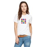Qivi RF0247-KDNTS 14 Mart Dünya Pi Günü Dj Baskılı Beyaz Kadın Örme T-shirt