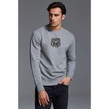 Qivi Route 66 Logo Clipart Route 66 Baskılı Gri Erkek Örme Sweatshirt Uzun Kol - XL