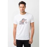 Qivi Sevimli Fil Tavşan Salıncak Baskılı Beyaz Erkek Örme T-shirt