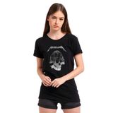Qivi SFK0451KDNTS Metallica Skull Rock Metal Müzik Baskılı Siyah Örme Kadın T-shirt