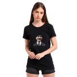 Qivi SFK0481KDNTS Atatürk Mustafa Kemal Paşa Baskılı Siyah Kadın Örme T-shirt