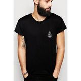 Qivi SFK0763ERKTS Çapa ve Dümen İllüstrasyon Gemi Çapa Baskılı Siyah Örme Erkek T-shirt