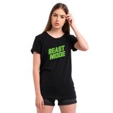 Qivi SFK0812KDNTS Beast Mode Baskılı Siyah Kadın Örme T-shirt