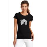 Qivi SFK2383KDNTS Wolves Howling Kurt Ay Baskılı Siyah Örme Kadın T-shirt