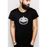 Qivi Silhouette Halloween Pumpkin Baskılı Siyah Erkek Örme T-shirt