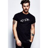 Qivi Silhouette Mountains Baskılı Siyah Erkek Örme T-shirt