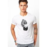 Qivi Skull Kızılderili Baskılı Beyaz Erkek T-shirt