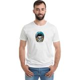 Qivi Skull With Blue Helmet Baskılı Beyaz Erkek Örme T-shirt