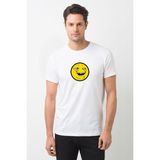 Qivi Smile Trollface Internet Troll Gülümseme Yüz Baskılı Beyaz Erkek Örme T-shirt