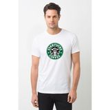 Qivi Starfucks Coffee Baskılı Beyaz Erkek Örme T-shirt