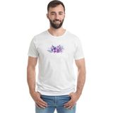Qivi Suluboya Resim Çiçek Mor Suluboya Mor Baskılı Beyaz Erkek Örme T-shirt