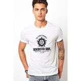 Qivi Supernatural Winchester Bros Baskılı Beyaz Erkek Örme T-shirt