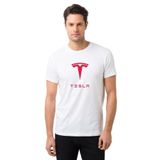 Qivi Tesla Motors Logo Baskılı Beyaz Erkek Örme T-shirt