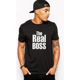Qivi The Real Boss Baskılı Siyah Erkek Örme T-shirt